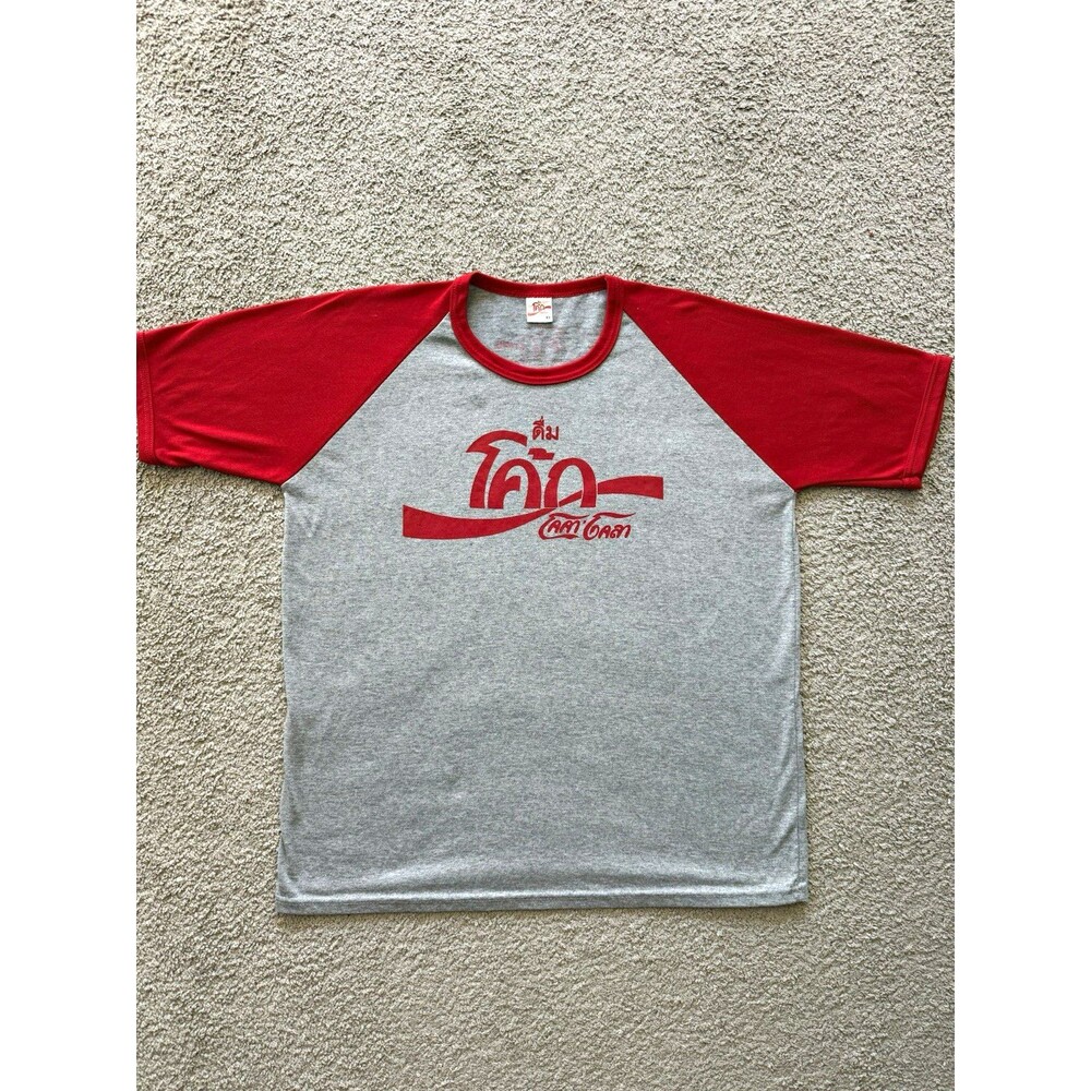 Coca-Cola Coke Thai Logo Raglan T-Shirt Mens XL Gray Red Made in Thailand